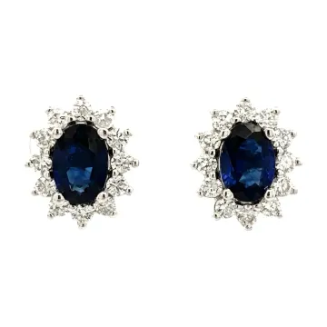 14K White Gold Diamond and Sapphire Earrings 0.40ctw Diamonds 1/1ctw Sapphire