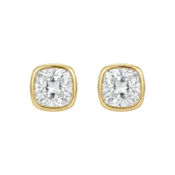 18K Yellow Gold 1.65ctw Diamond Cushion Bezel Earrings