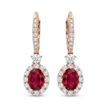 18K Yellow Gold .81ctw (38) Diamond 1.38ctw Ruby (2) .19ctw Diamond (2) Earrings