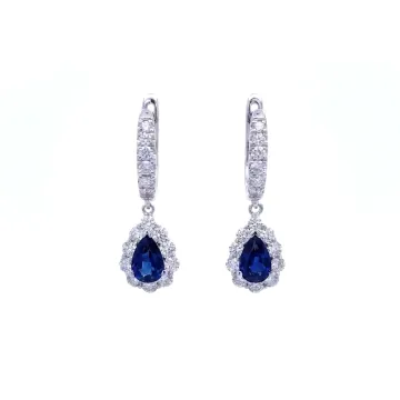 18k White Gold .82ctw Diamond 1.21ctw Sapphire Earrings