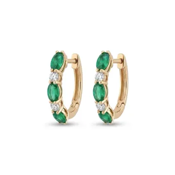 14K Yellow Gold .36ctw Diamond 1.27ctw Emerald Earrings