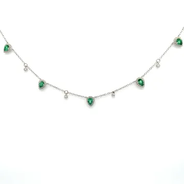 18k White Gold .43ctw Diamond 1.09ctw Emerald Necklace