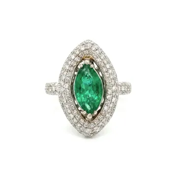 14k White Gold .95ctw Diamond 1.31ctw Emerald Ring