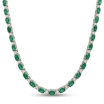 14k White Gold 2.54ctw Diamond 11.52ctw Emerald Necklace