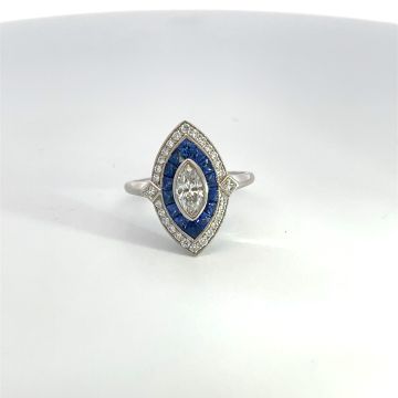 18K White Gold .2ctw Diamond .88ctw Sapphire .37ctw Diamond Rings