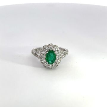 18K White Gold .79ctw Diamond .83ctw Emerald Rings