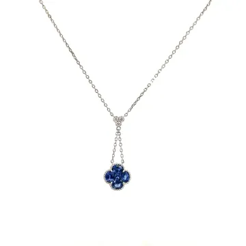 14K White Gold .07ctw Diamond 1.3ctw Sapphire .13ctw Sapphire Necklace