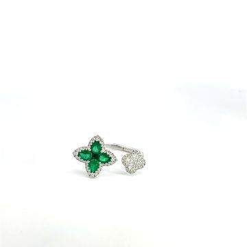 18K White Gold .47ctw Diamond .64ctw Emerald .09ctw Emerald Rings