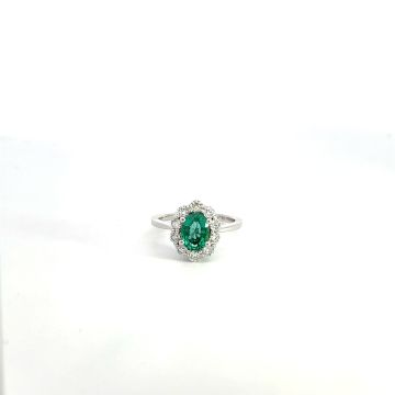 18K White Gold Diamond .74ctw Diamond 1.04ctw Emerald Rings