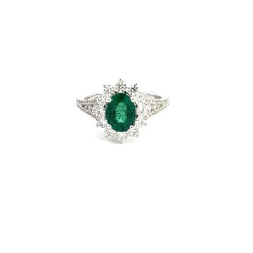 18K White Gold .88ctw Diamond 1.23ctw Emerald Rings