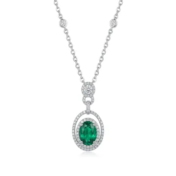 18K White Gold .36ctw Diamond .67ctw Emerald .08ctw Diamond Necklace