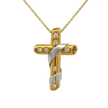 18K Yellow and White Gold 1/5ctw Diamond Cross Pendant