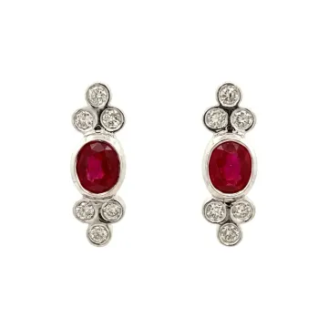18K White Gold 1/3ctw Diamond adn Ruby Fashion Earrings