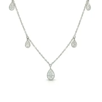 14K White Gold 1.63ctw Pear Diamond 5-Stone Dangle Necklace