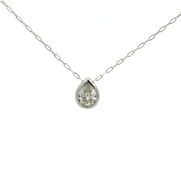 14K White Gold 1.15ctw Diamond Pear Shape Bezel Necklace with Paper Clip Chain