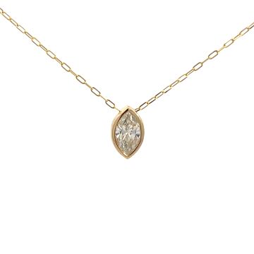 14K Yellow Gold 1.21ctw Diamond marquise Shape Bezel Necklace with Paper Clip Chain