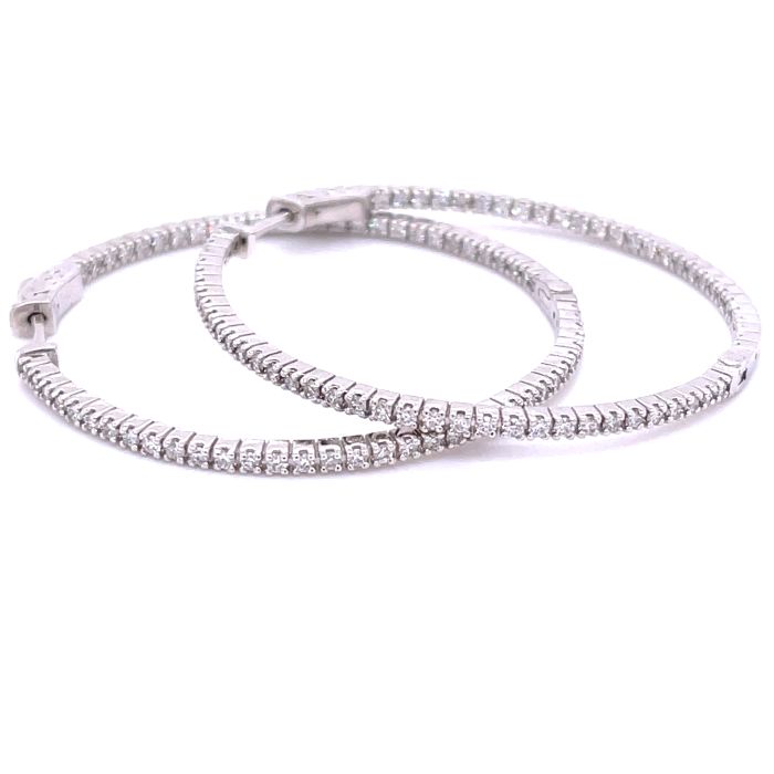 14K White Gold 1 1/2ctw Diamond Hoop Earrings