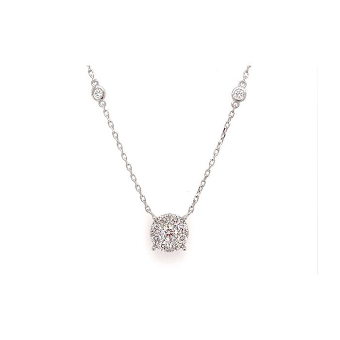 14K White Gold 1/1ctw Diamond Cluster Necklace