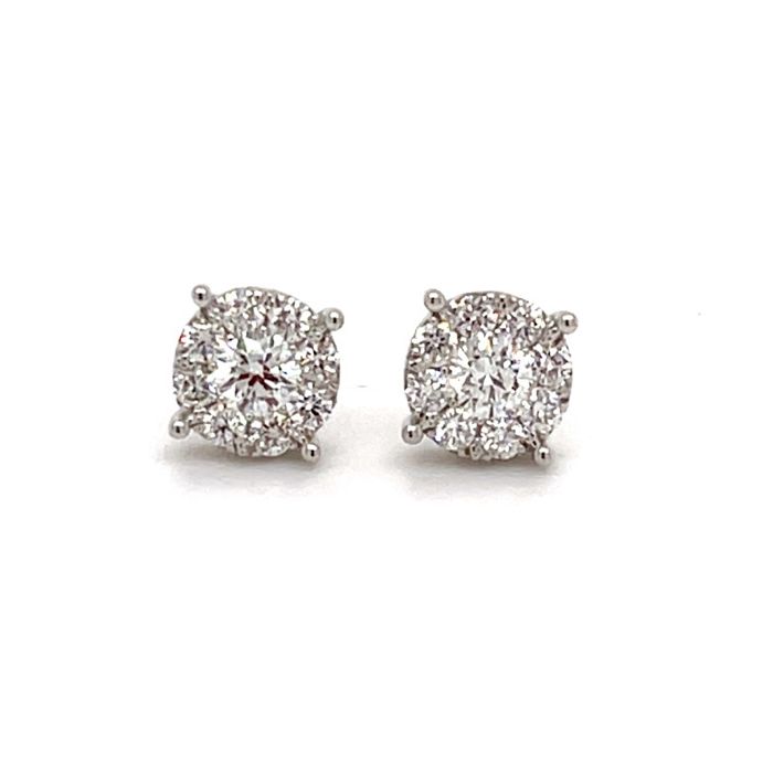 14K White Gold 3/8ctw Diamond Cluster Earrings
