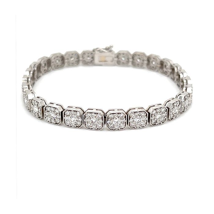 14K White Gold 7.06ctw Diamond Cluster Bracelet