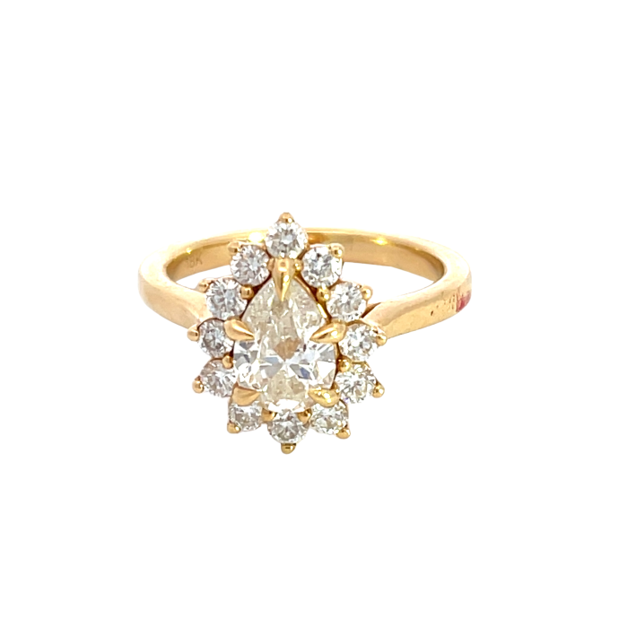 18K Yellow Gold 1 1/2ctw Diamond Cluster Ring with .94ct Pear Center 18K Yellow Gold 1 1/2ctw Diamond Cluster Ring with .94ct Pear Center