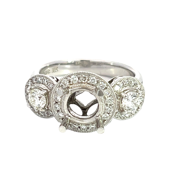 18K White Gold 3/4ctw Diamond 3-Stone Semi Mount Ring 18K White Gold 3/4ctw Diamond 3-Stone Semi Mount Ring