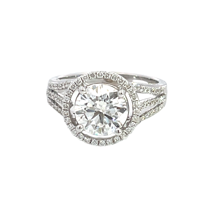 18K White Gold 5/8ctw Diamond Halo Engagement Ring with LAB 2.04ct 18K White Gold 5/8ctw Diamond Halo Engagement Ring with LAB 2.04ct