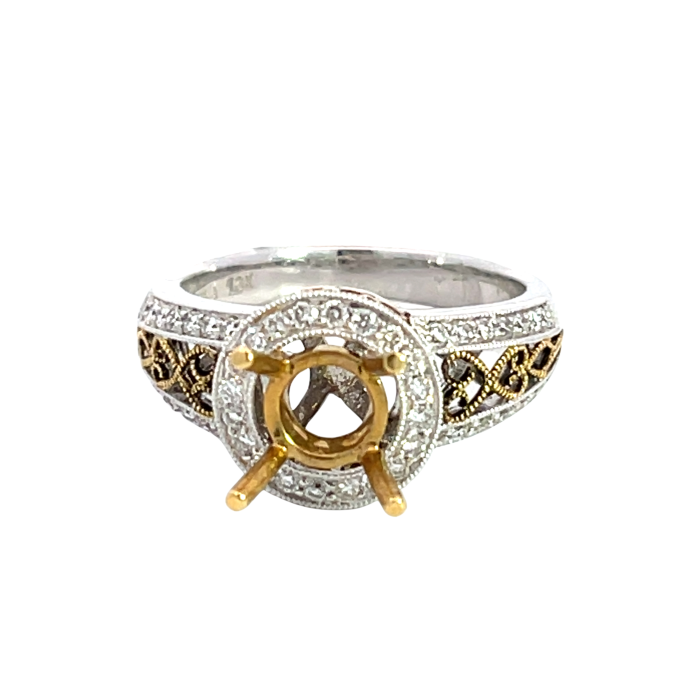 18K White and Yellow Gold 1/2ctw Diamond Halo Semi Mount Ring 18K White and Yellow Gold 1/2ctw Diamond Halo Semi Mount Ring