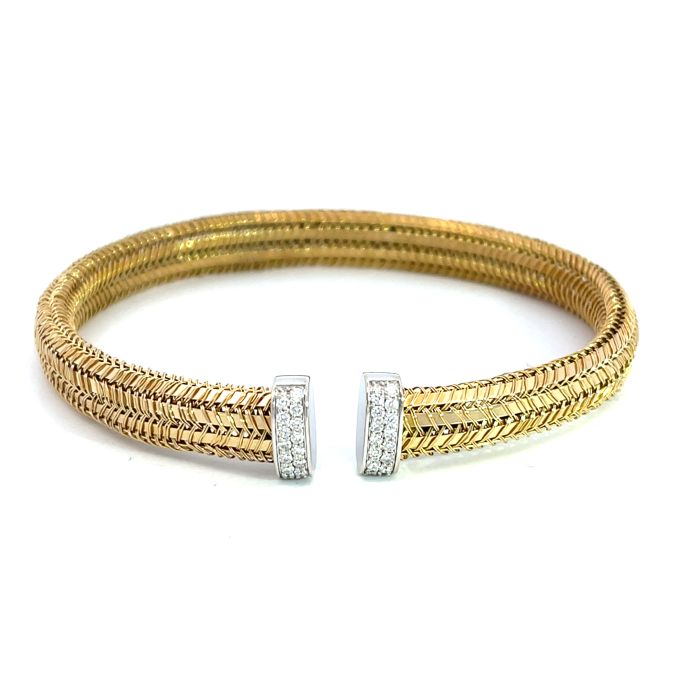 Roberto Coin 18K Yellow and White Gold 1/2ctw Diamond Woven Bangle Bracelet Roberto Coin 18K Yellow and White Gold 1/2ctw Diamond Woven Bangle Bracelet