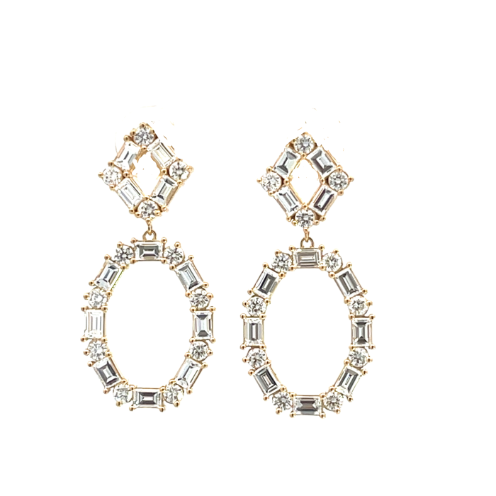 18K Yellow Gold 2 3/4ctw Diamond Baguette and Round Drop Earrings 18K Yellow Gold 2 3/4ctw Diamond Baguette and Round Drop Earrings