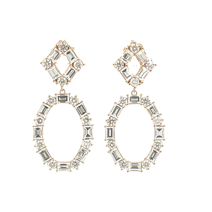 14K Yellow Gold 2 3/4ctw Diamond Baguette and Round Drop Earrings 14K Yellow Gold 2 3/4ctw Diamond Baguette and Round Drop Earrings