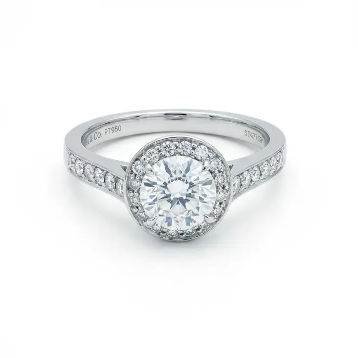 Tiffany & Co. Platinum .90ctw Diamond Tiffany Embrace Halo Round .71ct FVVS1 Tiffany & Co. Platinum .90ctw Diamond Tiffany Embrace Halo Round .71ct FVVS1