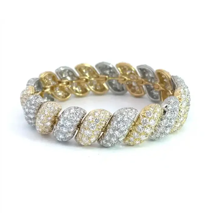 18K Yellow Gold and Platinum 25/1ctw Diamond Pave Bracelet