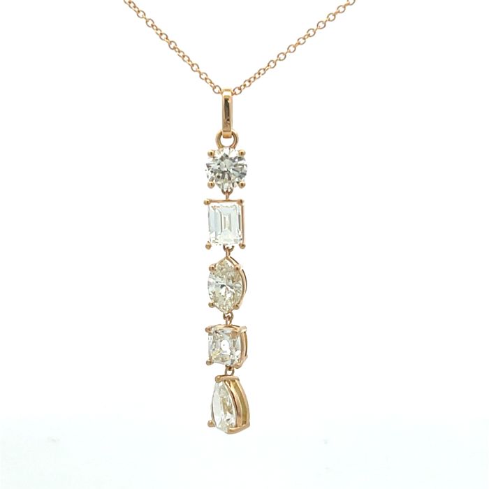 18K Yellow Gold 2.52ctw Diamond Mix Shape Drop Pendant 18K Yellow Gold 2.52ctw Diamond Mix Shape Drop Pendant