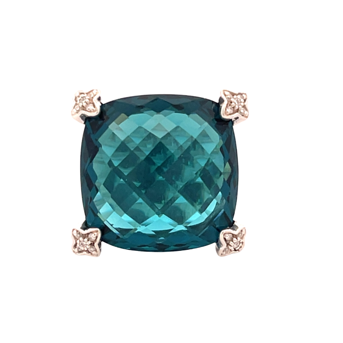 David Yurman Silver Topaz & Diamond Cushion Cocktail Ring David Yurman Silver Topaz & Diamond Cushion Cocktail Ring