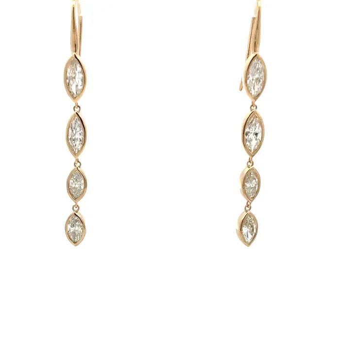 14K Yellow Gold 2.82ctw Marquise Diamond Bezel Dangle Earrings 14K Yellow Gold 2.82ctw Marquise Diamond Bezel Dangle Earrings