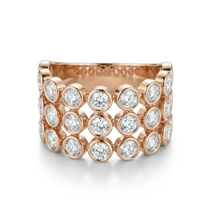 14K Yellow Gold 2.32ctw Diamond Bezel 3 Row Band 14K Yellow Gold 2.32ctw Diamond Bezel 3 Row Band
