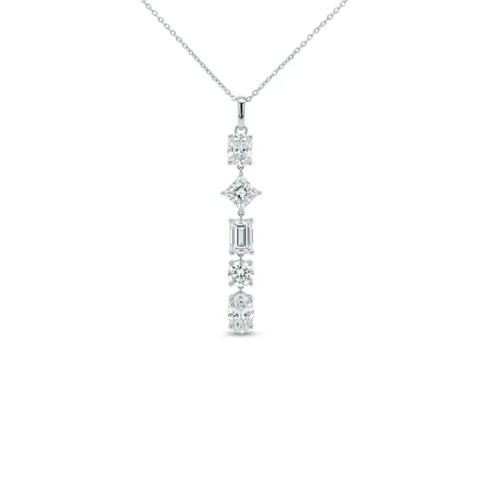 14K White Gold 3.27ctw Diamond Mix Shape Bezel Dangle Pendant 14K White Gold 3.27ctw Diamond Mix Shape Bezel Dangle Pendant