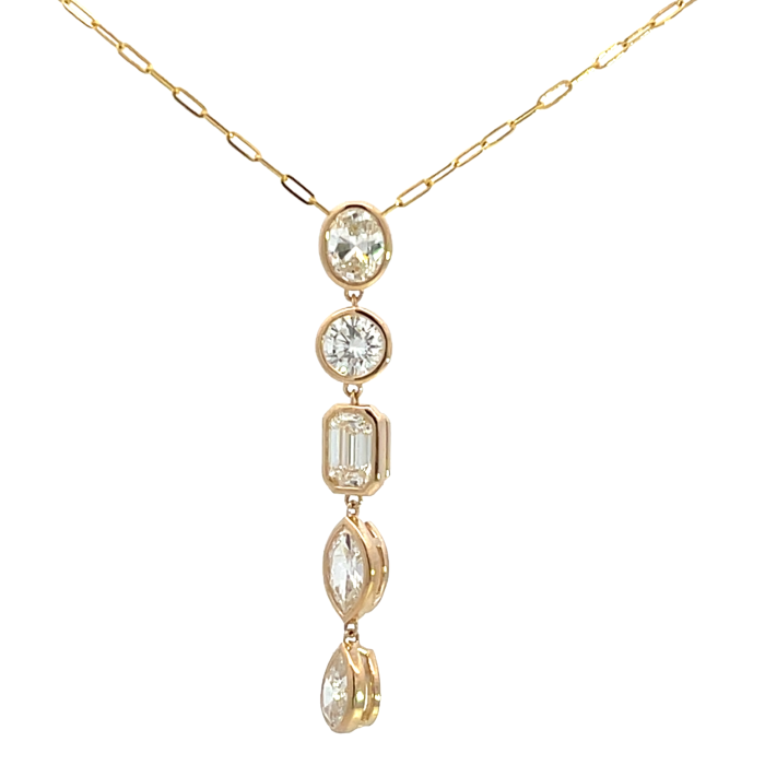 14K White Gold 3.27ctw Diamond Mix Shape Bezel Dangle Pendant 14K White Gold 3.27ctw Diamond Mix Shape Bezel Dangle Pendant