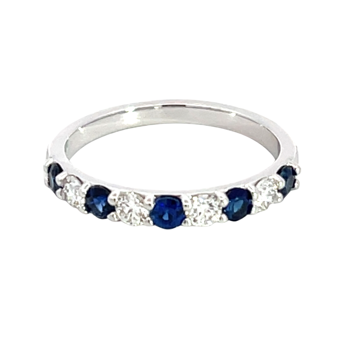 14K White Gold 9 Stone Diamond and Sapphire Band, 0.30ctw diamonds and 0.50ctw sapphire 14K White Gold 9 Stone Diamond and Sapphire Band, 0.30ctw diamonds and 0.50ctw sapphire