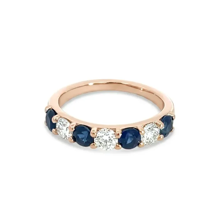 14K Yellow Gold 7 Stone Diamond and Sapphire Band, 0.55ctw diamonds and 0.92ctw sapphire 14K Yellow Gold 7 Stone Diamond and Sapphire Band, 0.55ctw diamonds and 0.92ctw sapphire