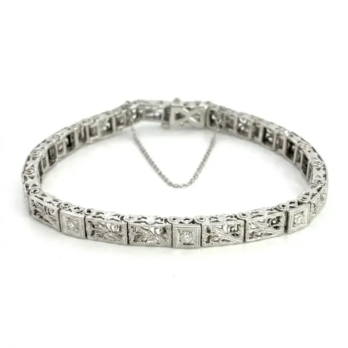 14K White Gold .15ctw Diamond Vintage Bracelet 14K White Gold .15ctw Diamond Vintage Bracelet