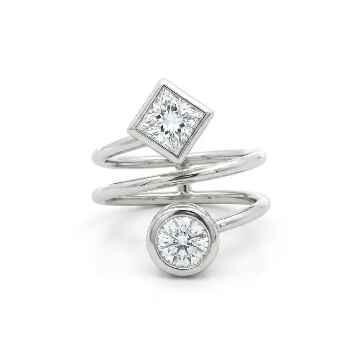 14K White Gold 1.67ctw Diamond Triple Band Ring GIA 2235339787 Round .85 ESI2 EXEXEX None, GIA 2235686660 Princess .82 GVS1 EXVG Faint 14K White Gold 1.67ctw Diamond Triple Band Ring GIA 2235339787 Round .85 ESI2 EXEXEX None, GIA 2235686660 Princess .82 GVS1 EXVG Faint
