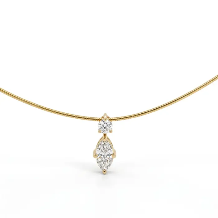 14K White Gold 1.87ctw Diamond Marquise and Round Bar Drop Pendant Small Omega Chain 14K White Gold 1.87ctw Diamond Marquise and Round Bar Drop Pendant Small Omega Chain