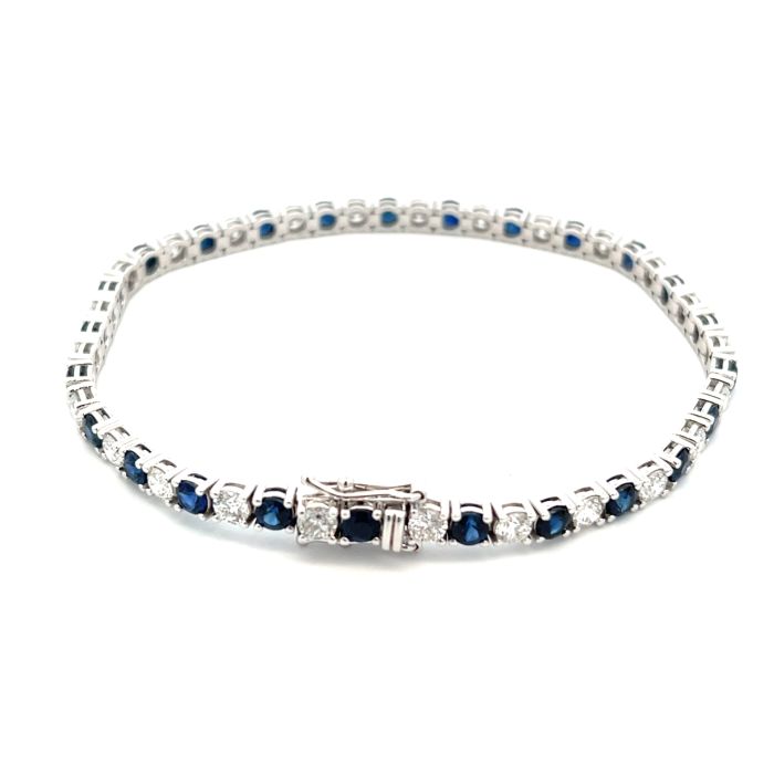 14K White Gold 3.41ctw Diamond and 4.25ctw Sapphire Tennis Bracelet 14K White Gold 3.41ctw Diamond and 4.25ctw Sapphire Tennis Bracelet