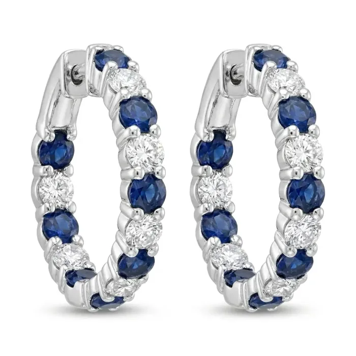14K White Gold 1.45ctw Diamond and 2.23ctw Sapphrie Diamond In & Out Hoop Earrings 14K White Gold 1.45ctw Diamond and 2.23ctw Sapphrie Diamond In & Out Hoop Earrings