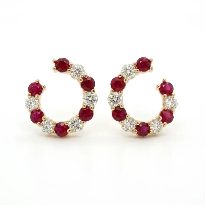14K Yellow Gold 1.32ctw Diamond and 1.90ctw Ruby Twist Hoops 14K Yellow Gold 1.32ctw Diamond and 1.90ctw Ruby Twist Hoops