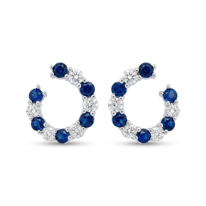 14K White Gold 1.32ctw Diamond and 2.05ctw Sapphire Twist Hoops 14K White Gold 1.32ctw Diamond and 2.05ctw Sapphire Twist Hoops