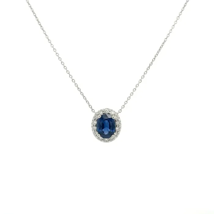 14K White Gold 0.24ctwDiamond and 1.53ctw Oval Sapphire Slide Pendant 14K White Gold 0.24ctwDiamond and 1.53ctw Oval Sapphire Slide Pendant