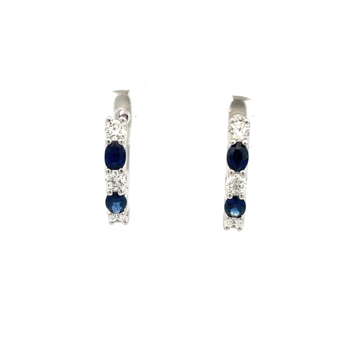 14K White Gold Diamond and Oval Sapphire Hoops 0.60ctw Diamonds 0.82ctw Sapphire 14K White Gold Diamond and Oval Sapphire Hoops 0.60ctw Diamonds 0.82ctw Sapphire